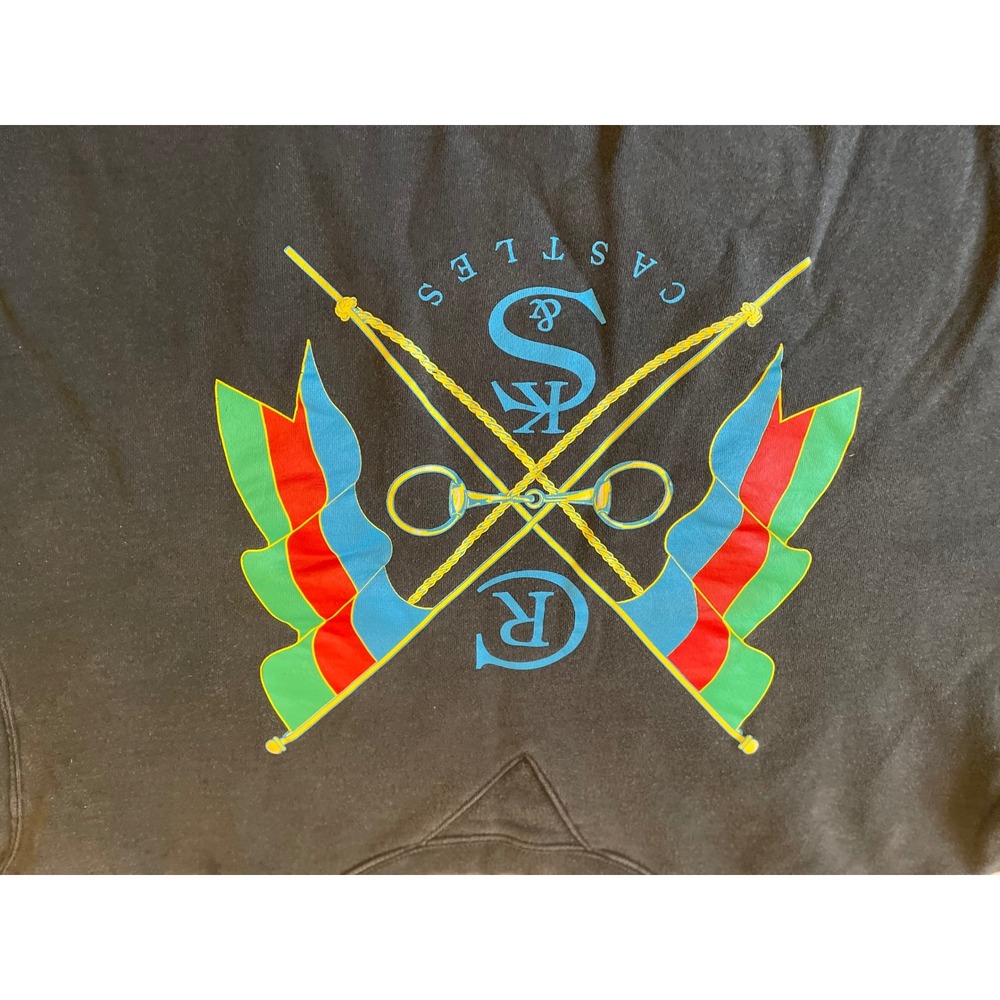 Crooks & Castles Sweatshirt XL Black Pullover Flags Striped Sleeve - Picture 10 of 10